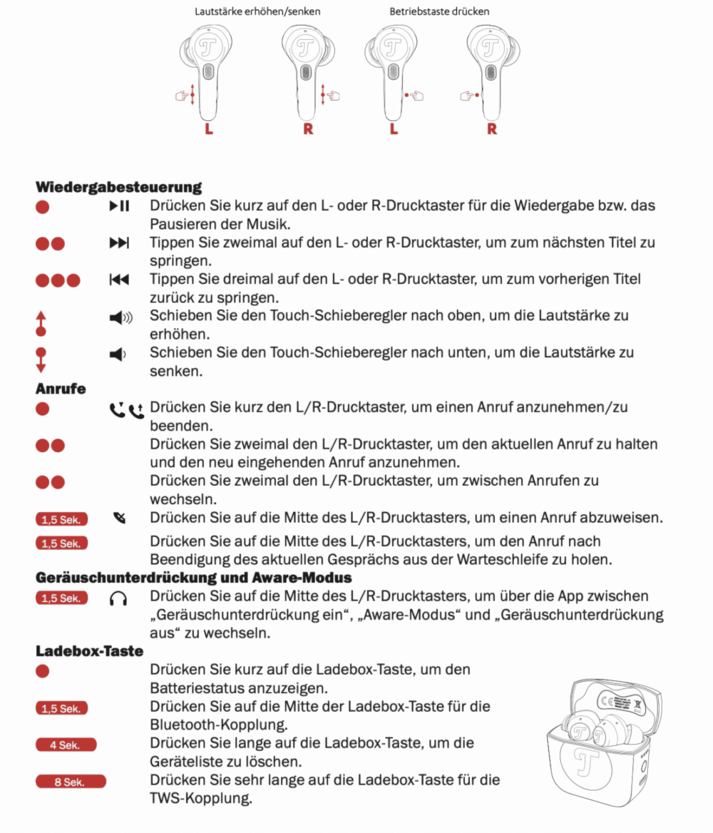 Hochwertige kabellose Ohrhörer mit Touch-Bedienung, Lautstärkeanpassung und Sprachsteuerung.